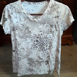 Relativity V Neck Print T shirt Top Beige Tones